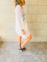 White Beehive Crochet Oversized Top