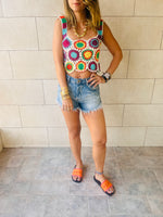 White St Tropez Crochet Patchwork Crop