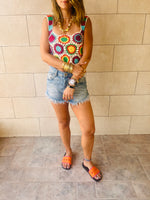 White St Tropez Crochet Patchwork Crop