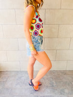 White St Tropez Crochet Patchwork Crop