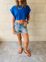 White & Blue & Orange Essential Cropped Baggy Tee