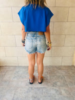 White & Blue & Orange Essential Cropped Baggy Tee