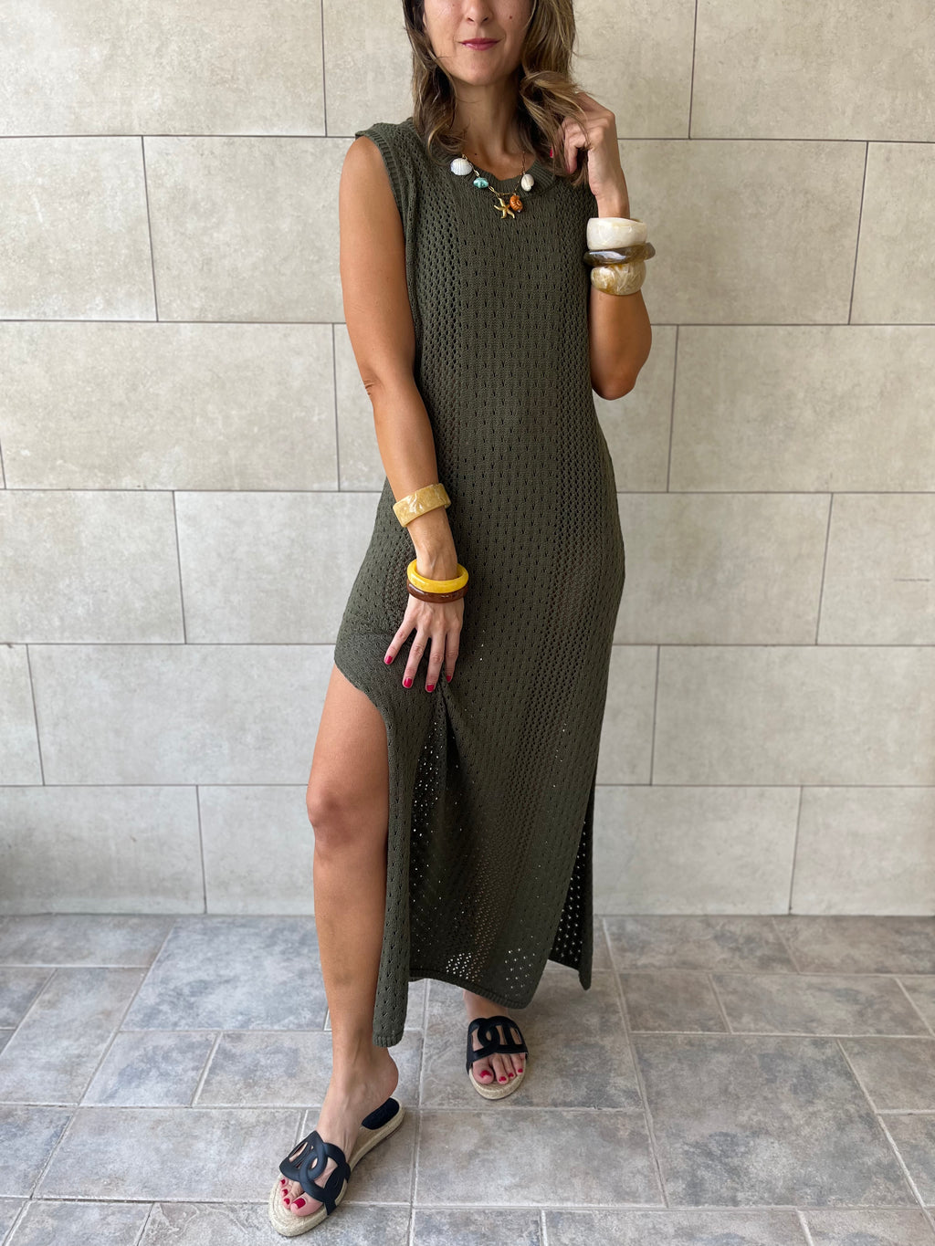 Olive Salt & Sun Crochet Dress