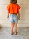 White & Blue & Orange Essential Cropped Baggy Tee