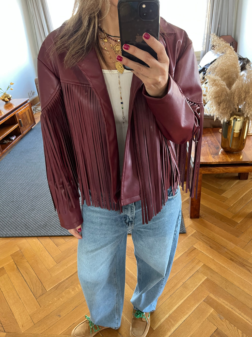 Plum Fringe It Out Leather Jacket