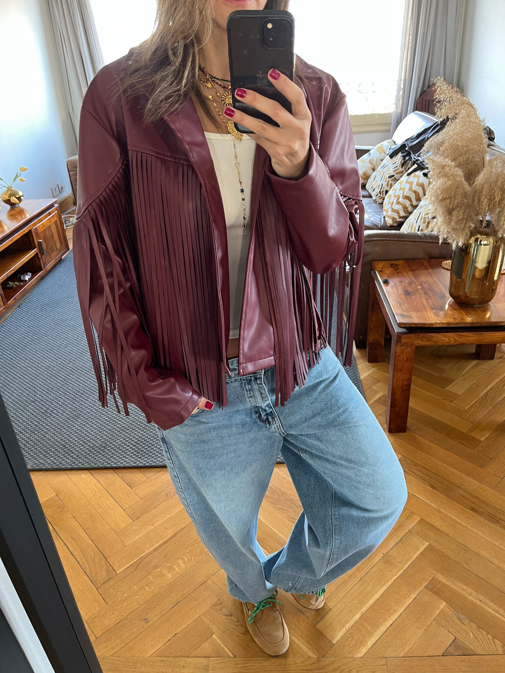 Plum Fringe It Out Leather Jacket
