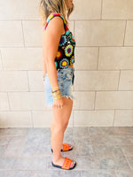 Black St Tropez Crochet Patchwork Crop