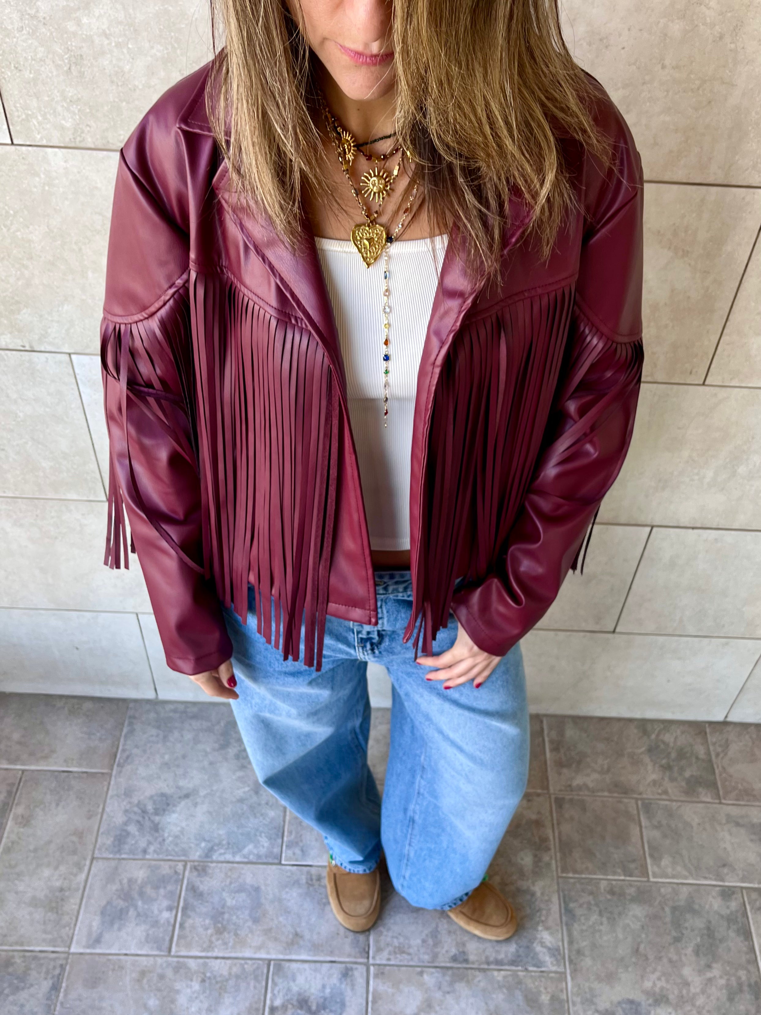 Plum Fringe It Out Leather Jacket