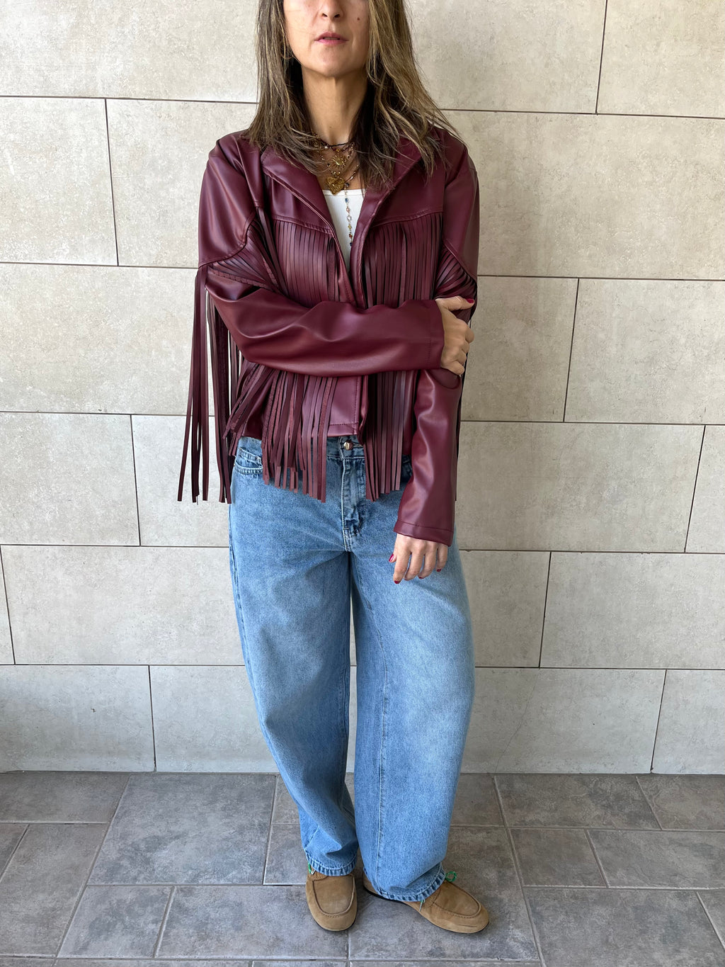 Plum Fringe It Out Leather Jacket