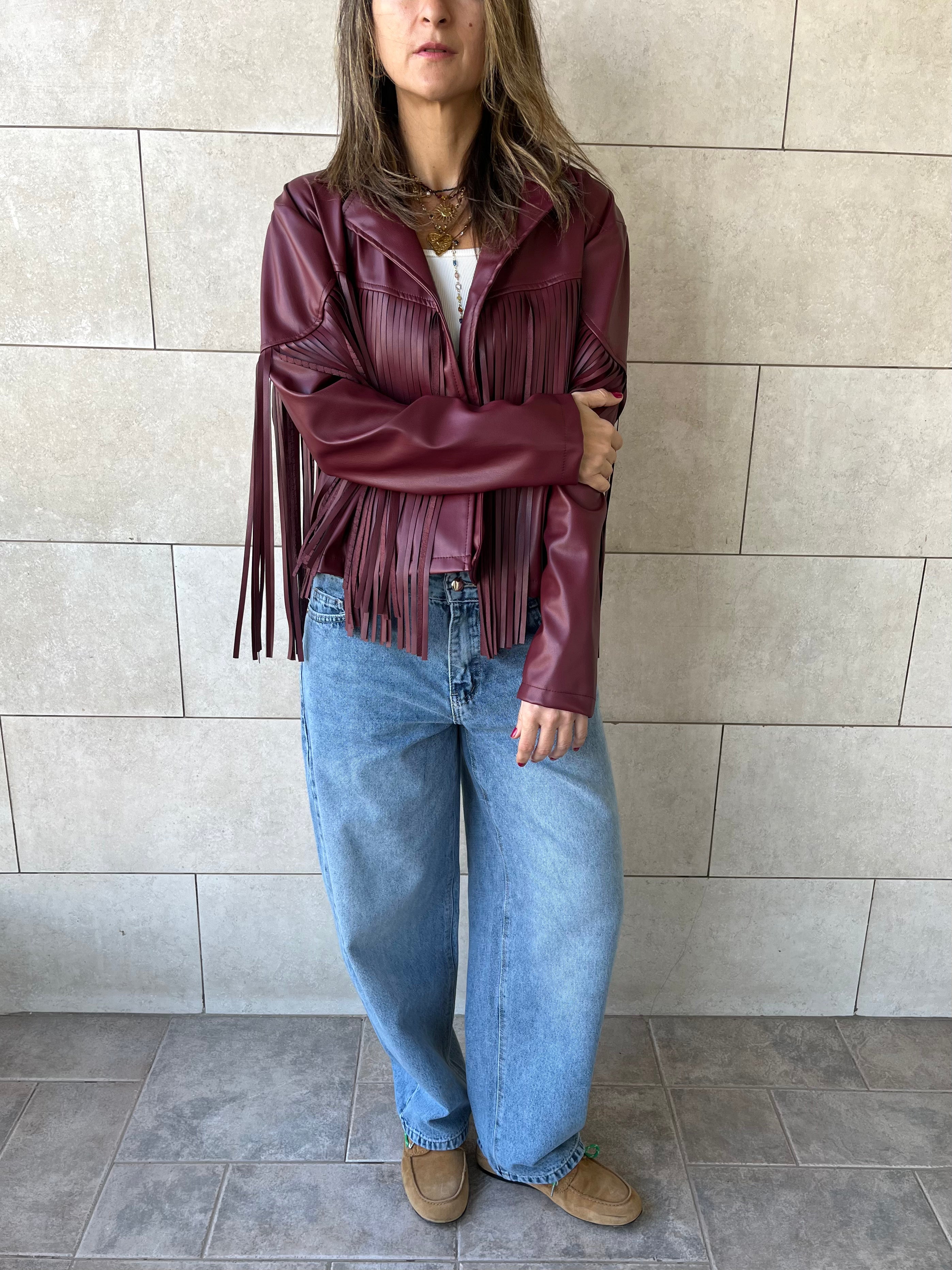 Plum Fringe It Out Leather Jacket