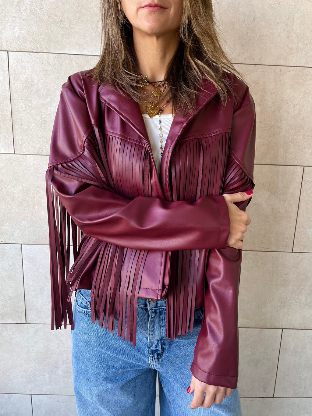 Plum Fringe It Out Leather Jacket