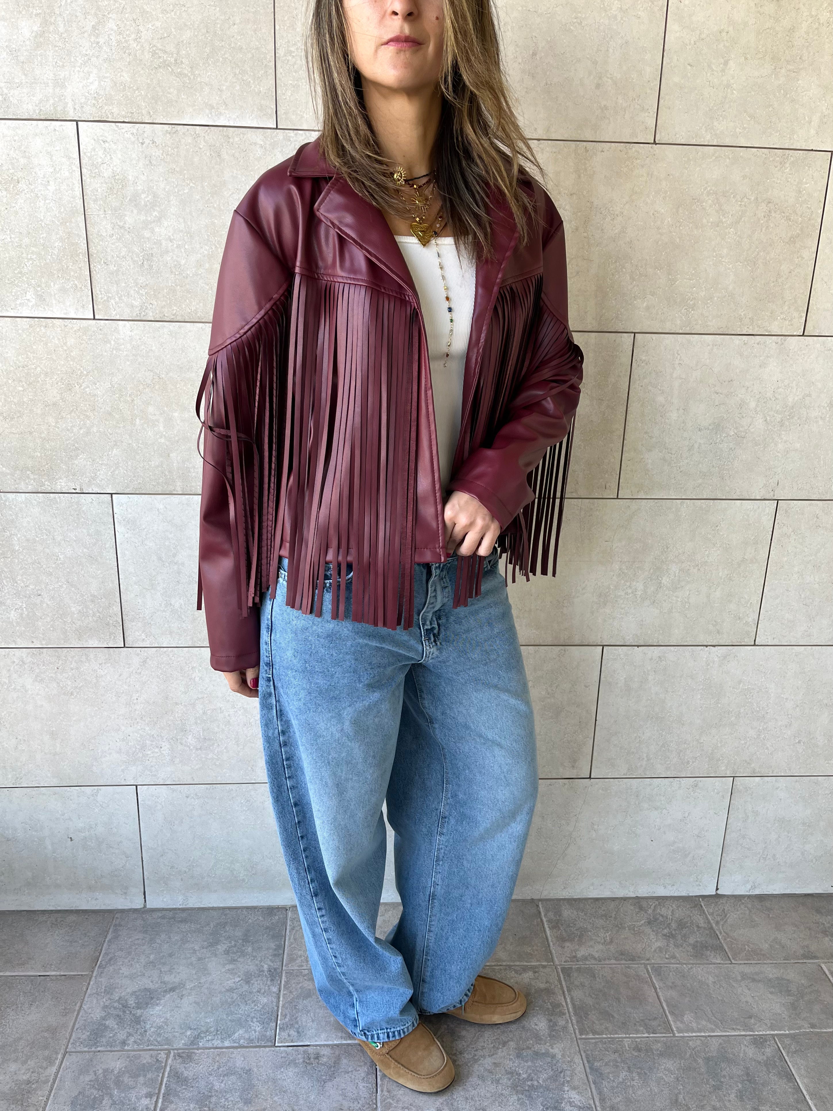 Plum Fringe It Out Leather Jacket