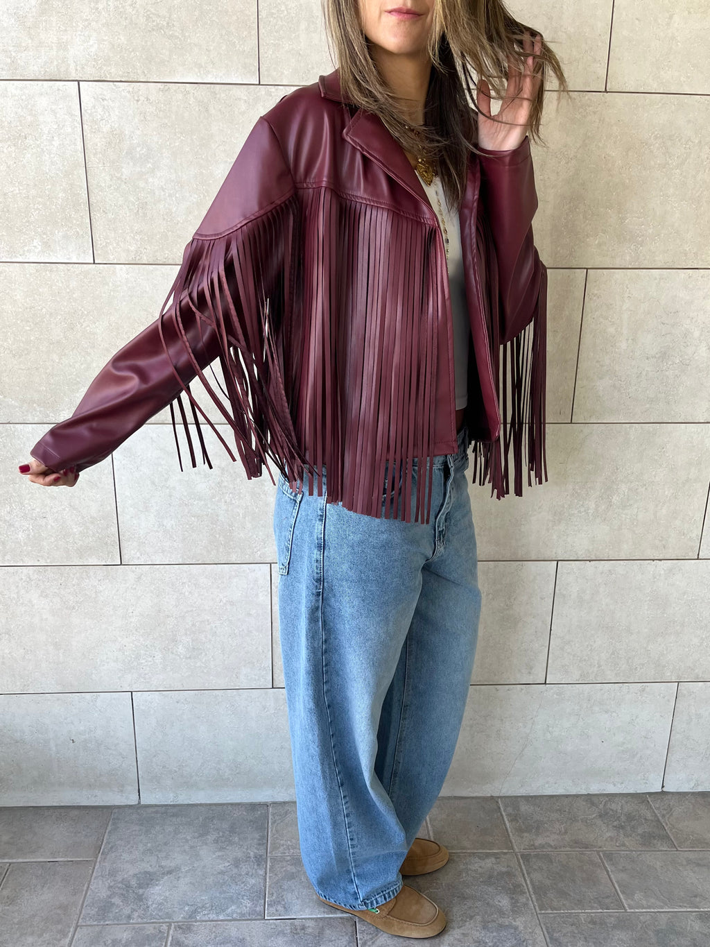 Plum Fringe It Out Leather Jacket