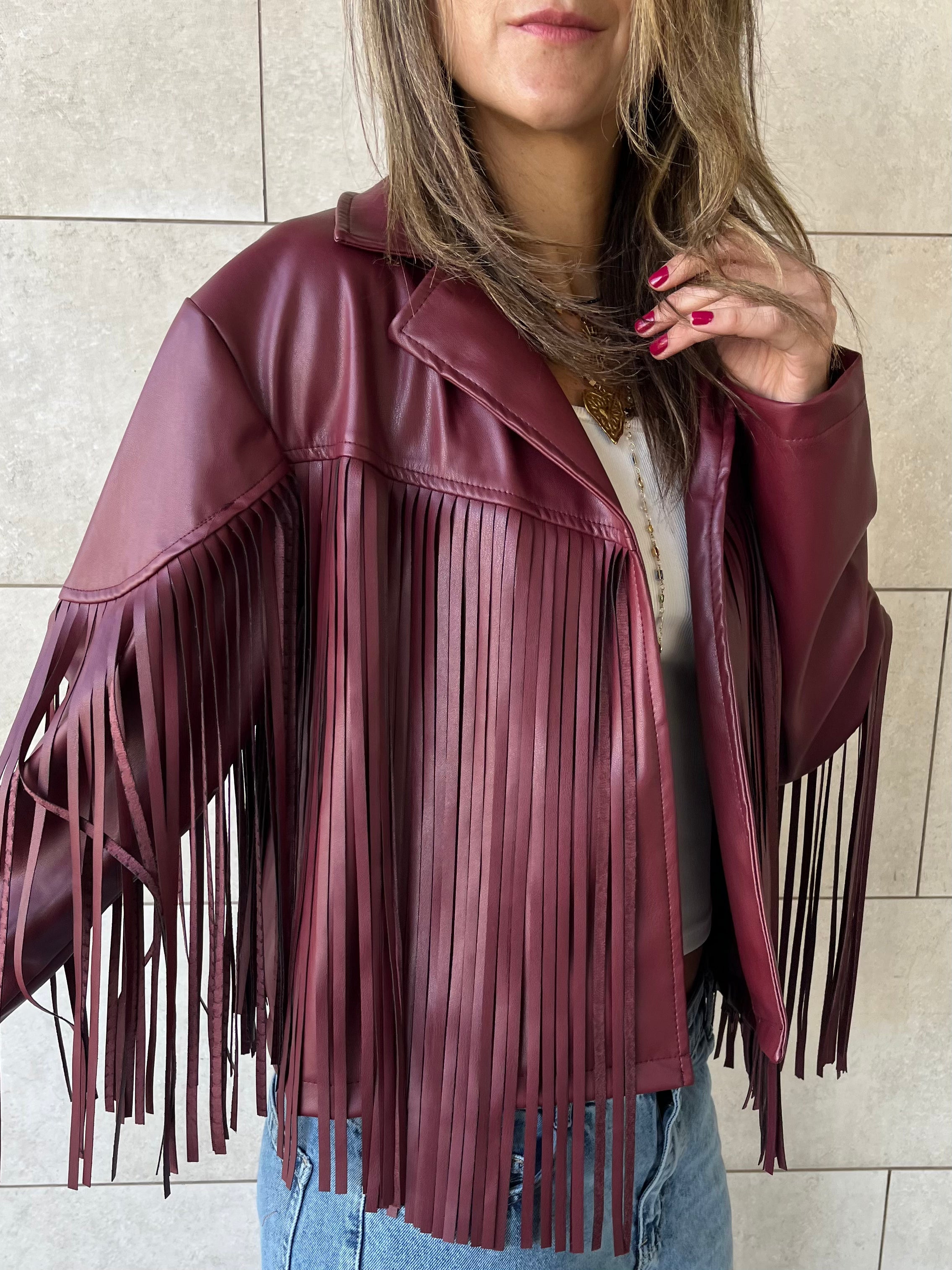 Plum Fringe It Out Leather Jacket