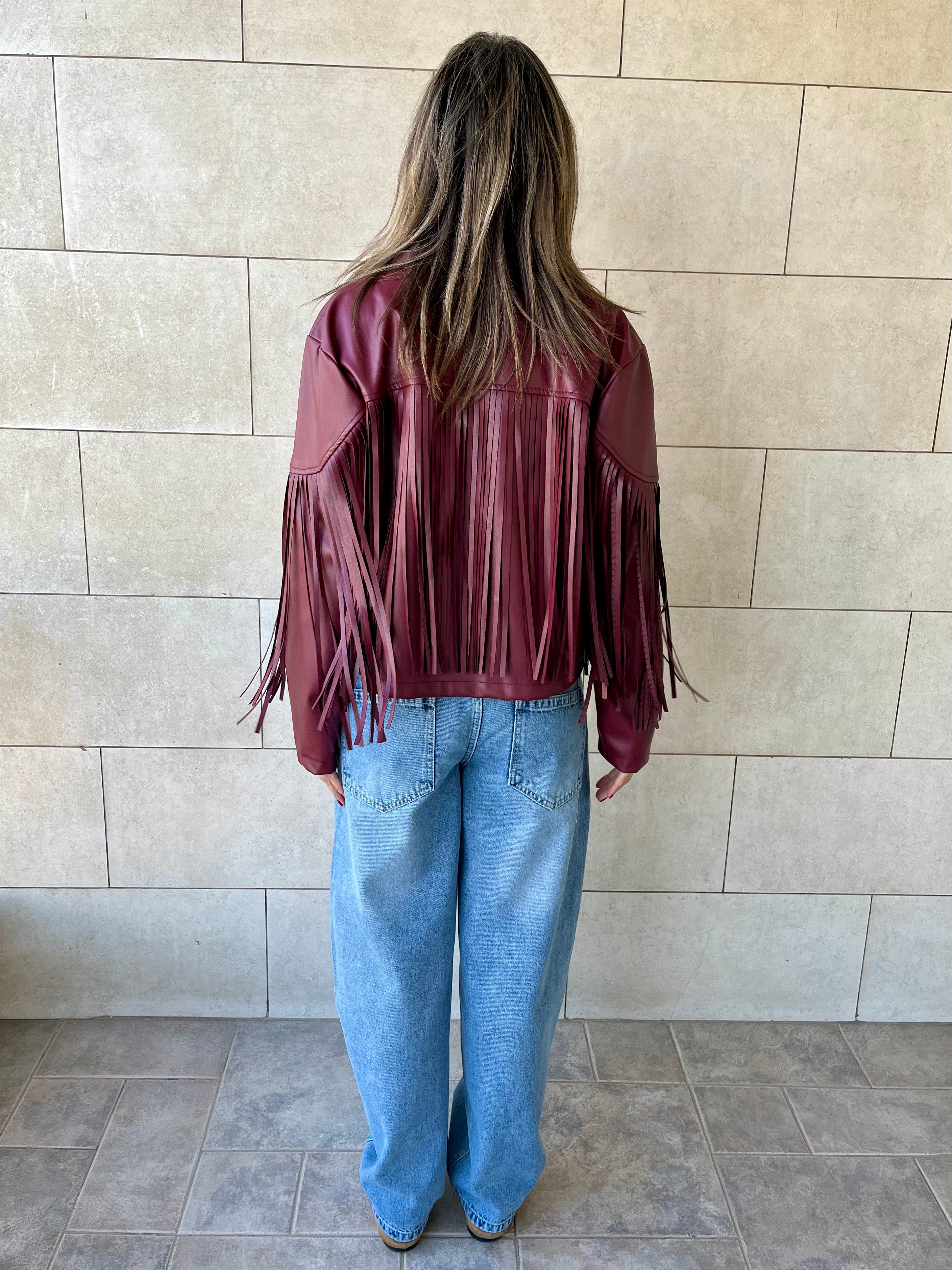 Plum Fringe It Out Leather Jacket
