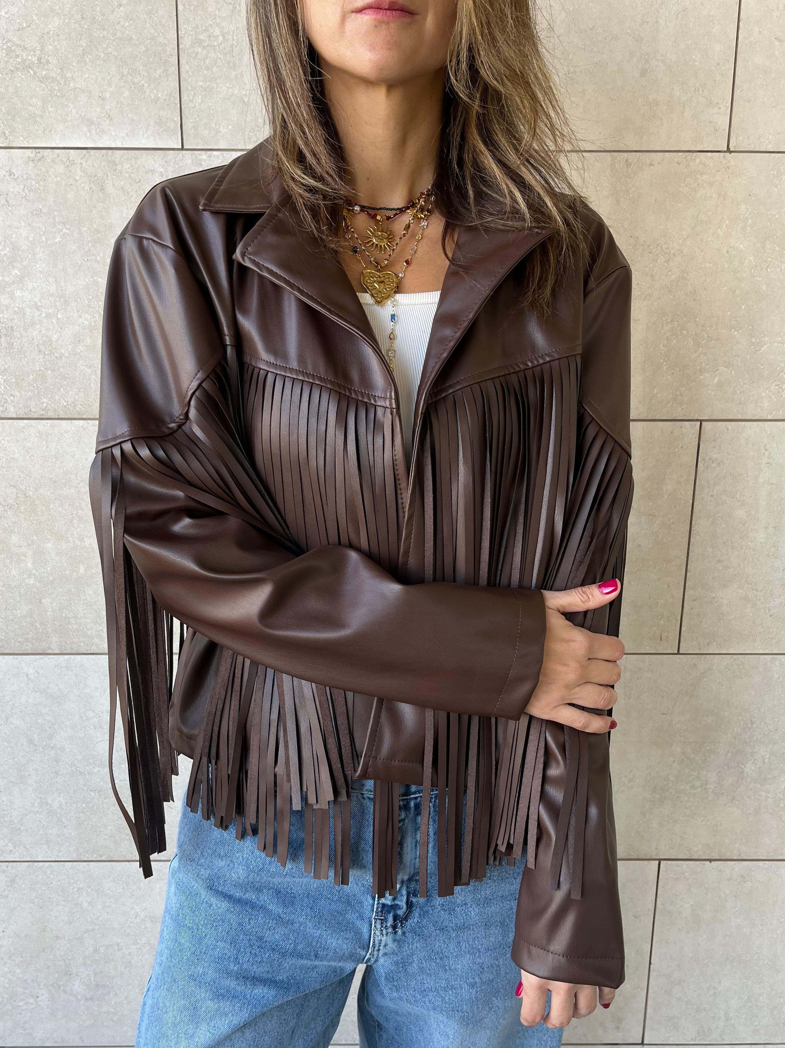 Dark Chocolate Brown Fringe It Out Leather Jacket