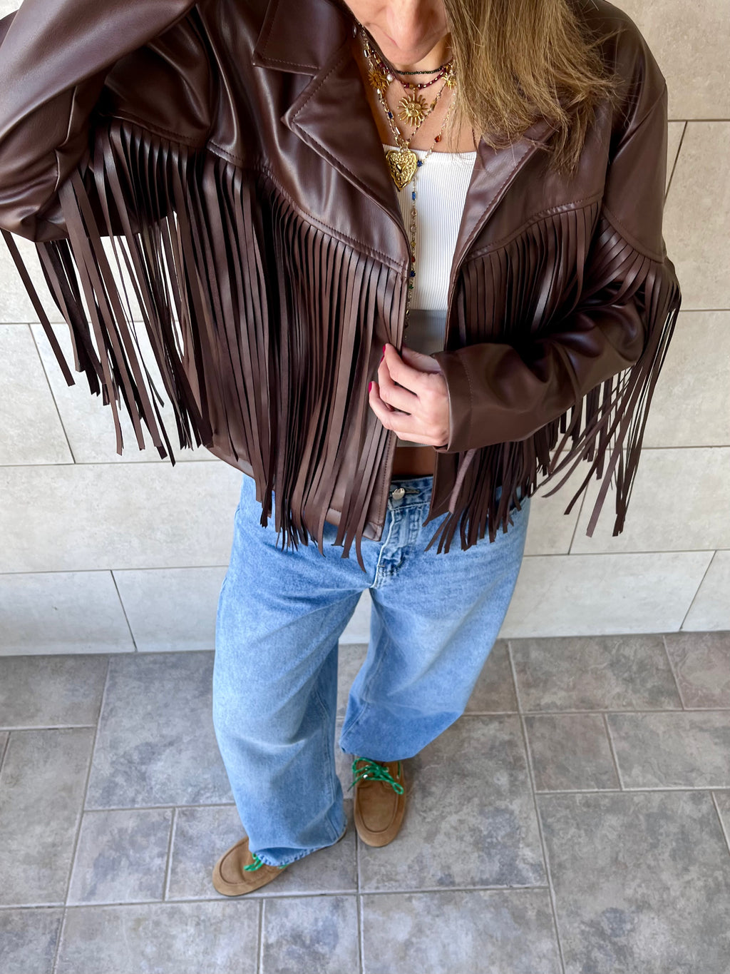 Dark Chocolate Brown Fringe It Out Leather Jacket
