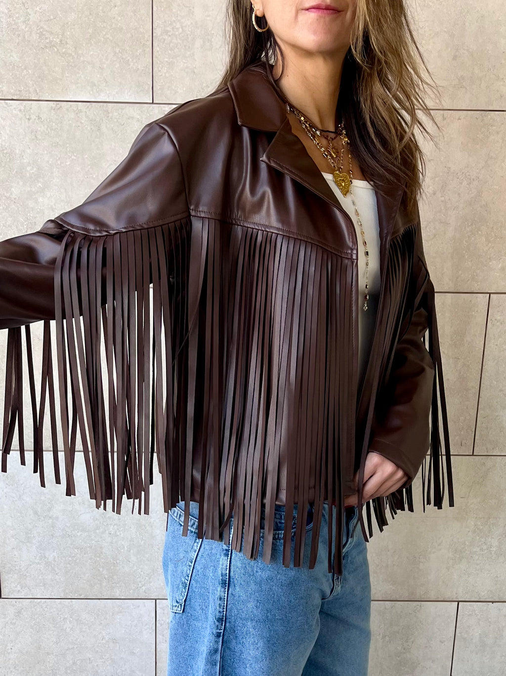 Dark Chocolate Brown Fringe It Out Leather Jacket
