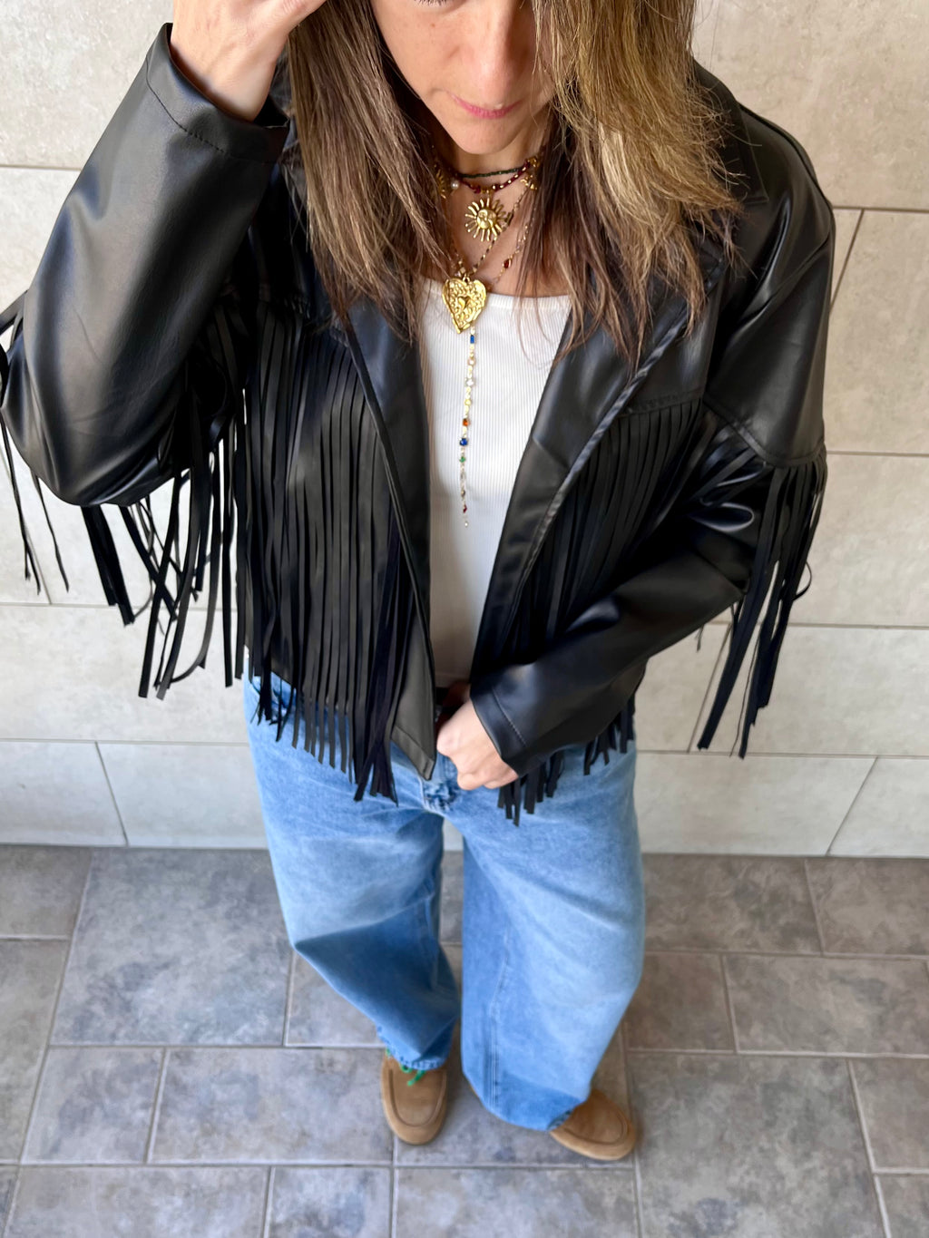Black Fringe It Out Leather Jacket