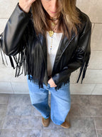 Black Fringe It Out Leather Jacket