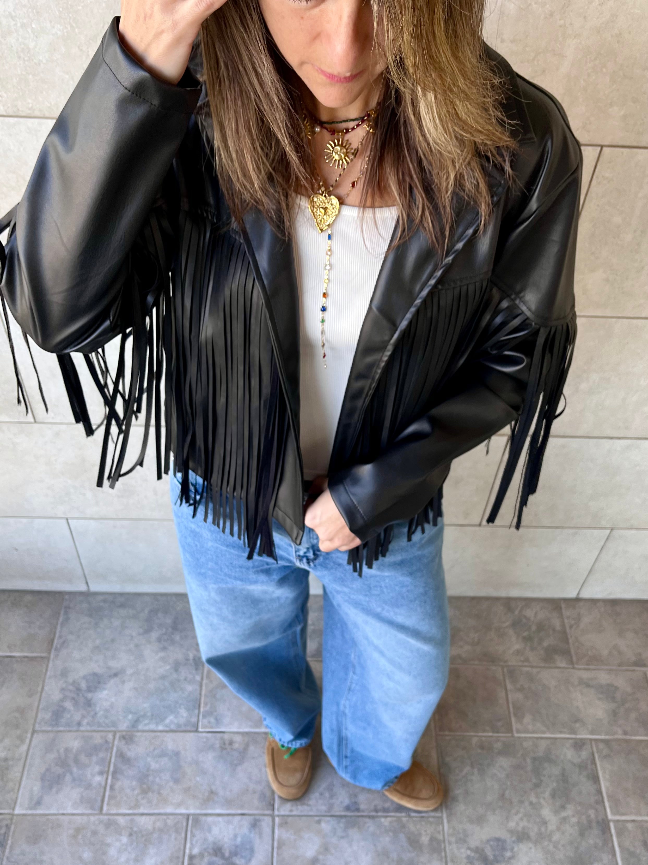 Black Fringe It Out Leather Jacket
