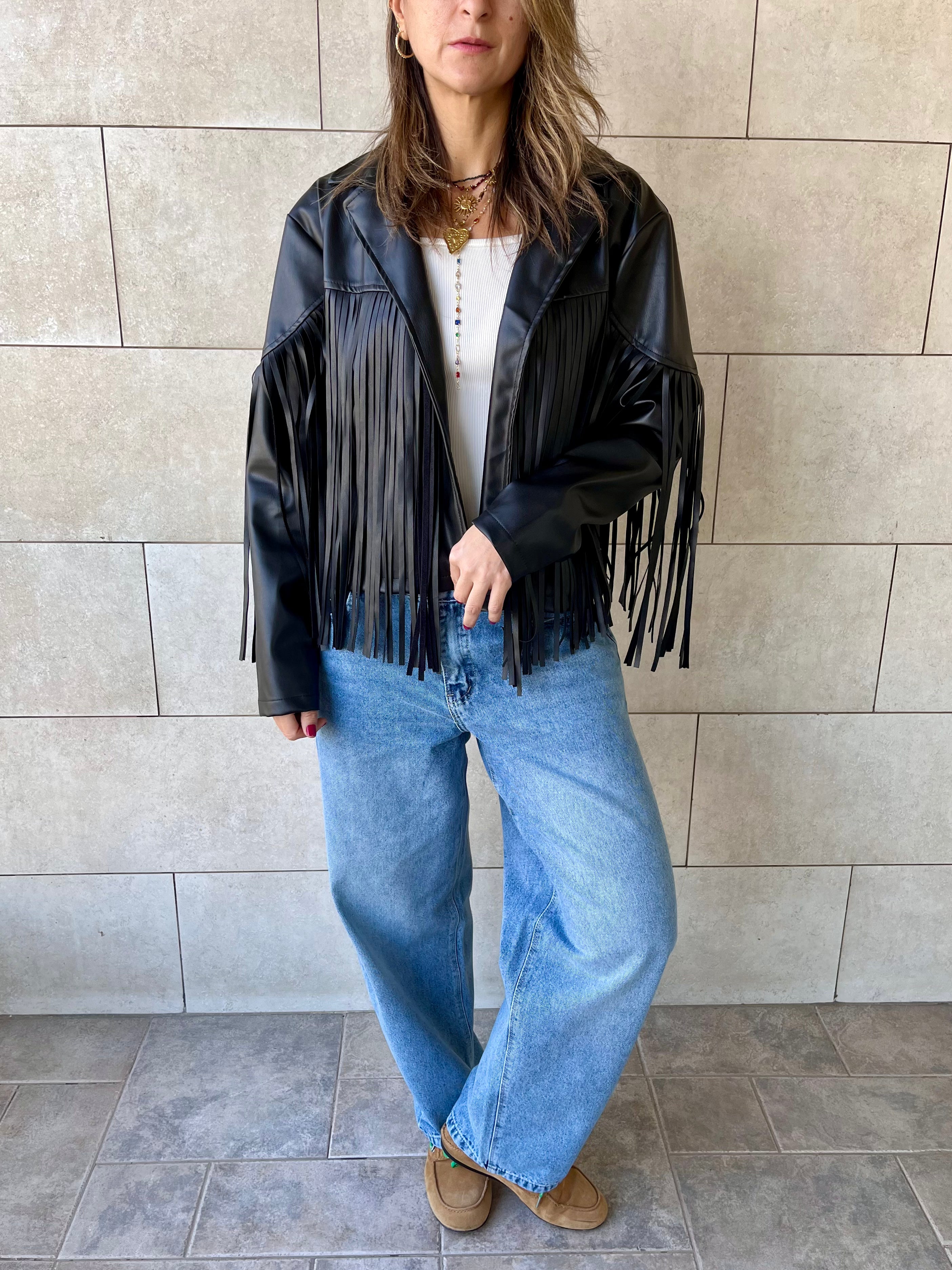 Black Fringe It Out Leather Jacket
