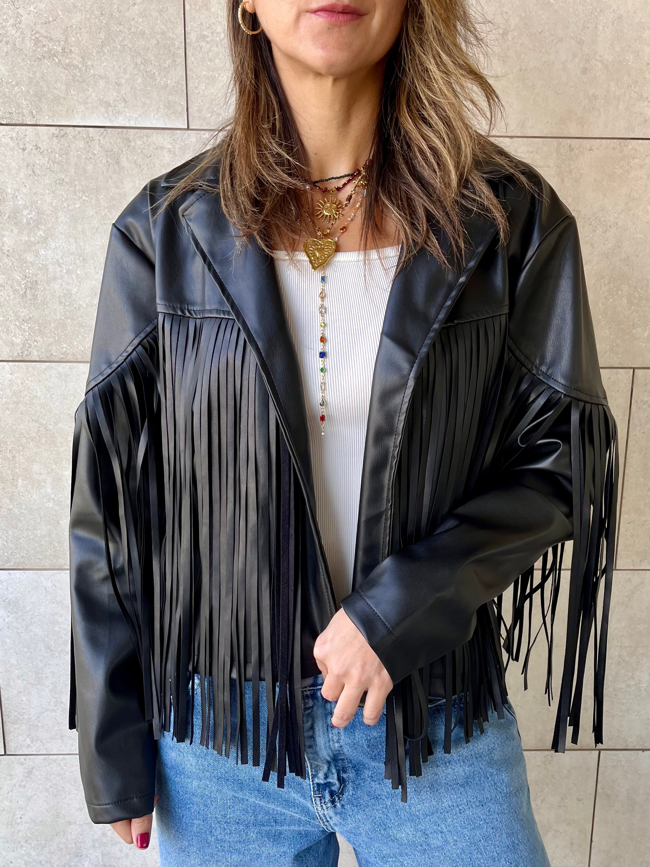 Black Fringe It Out Leather Jacket