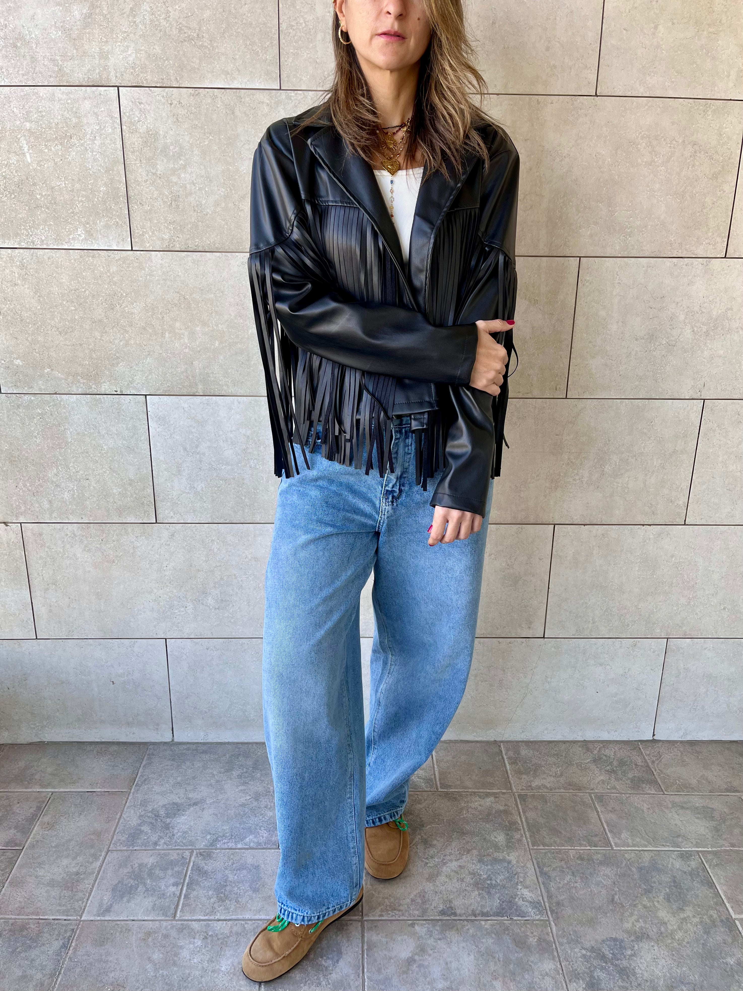 Black Fringe It Out Leather Jacket