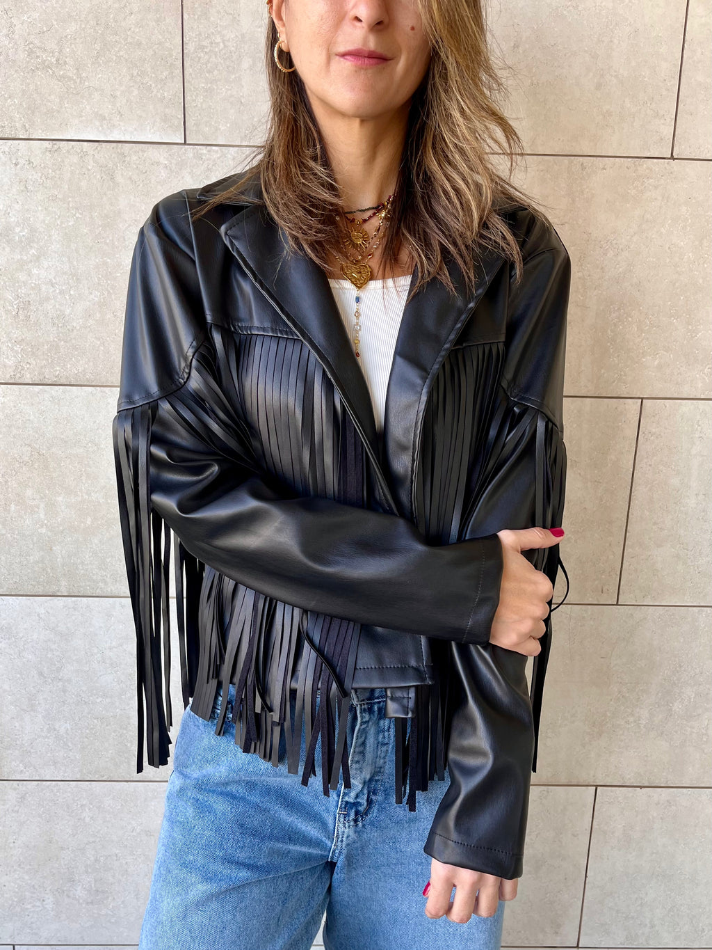 Black Fringe It Out Leather Jacket