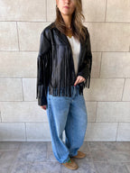 Black Fringe It Out Leather Jacket