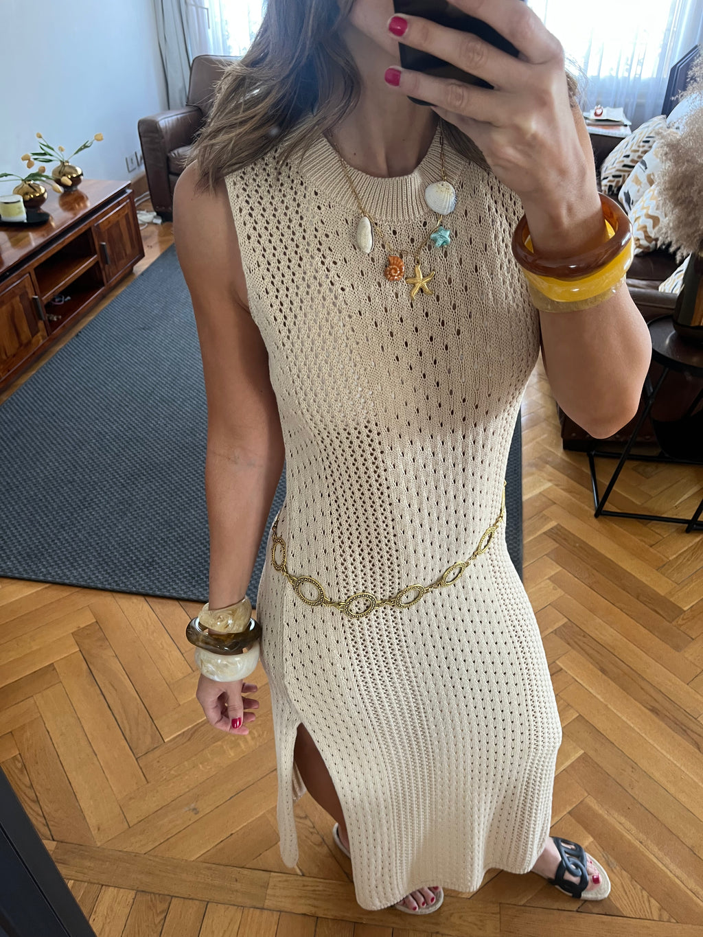 Beige Salt & Sun Crochet Dress