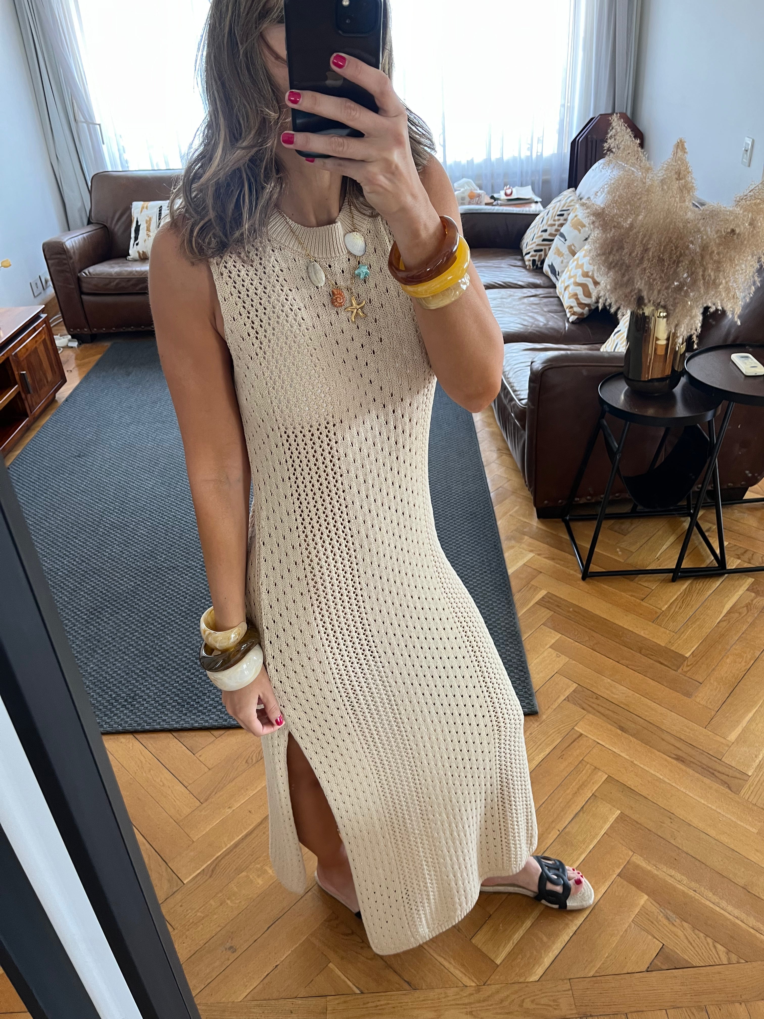 Beige Salt & Sun Crochet Dress