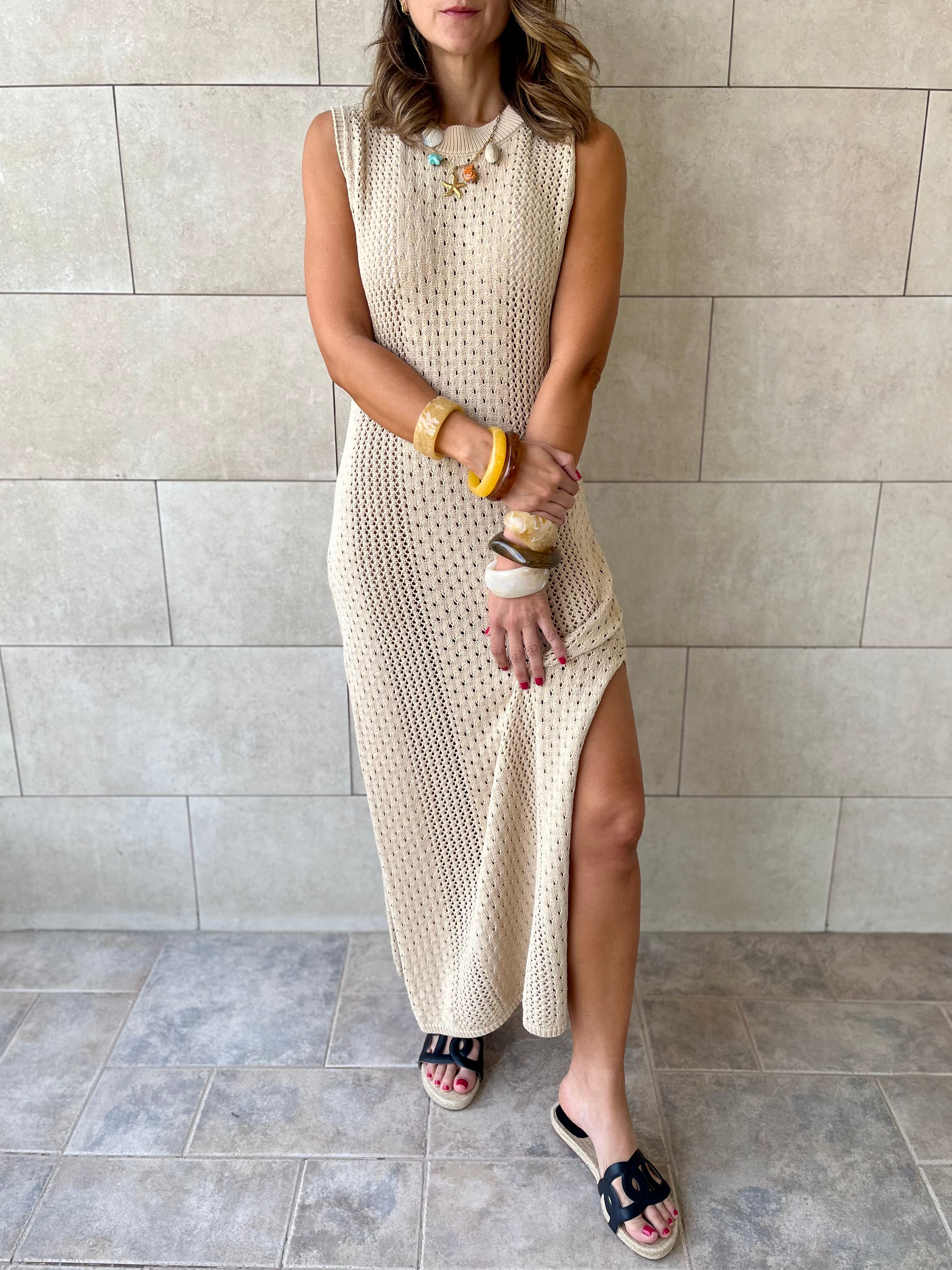 Beige Salt & Sun Crochet Dress