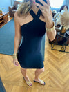 Black 99 Interknit Cross Neck Short Dress