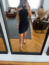 Black 99 Interknit Cross Neck Short Dress