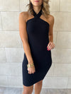 Black 99 Interknit Cross Neck Short Dress