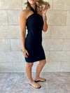Black 99 Interknit Cross Neck Short Dress
