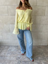 Yellow Criss Cross Tie Chiffon Blouse