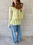 Yellow Criss Cross Tie Chiffon Blouse