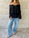 Black Criss Cross Tie Chiffon Blouse