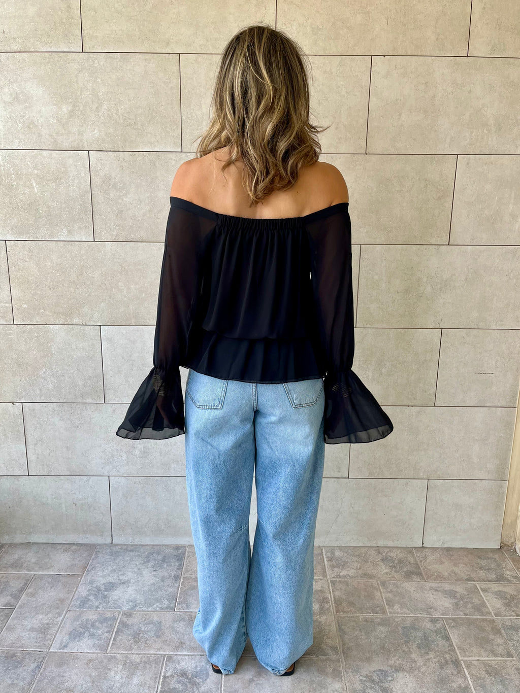 Black Criss Cross Tie Chiffon Blouse