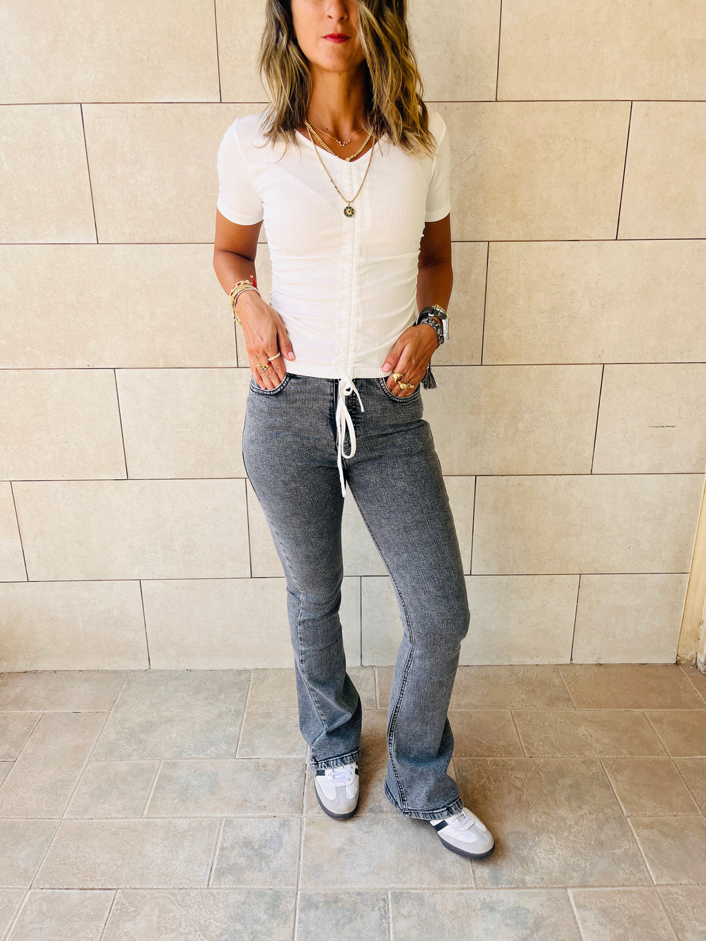 White Come Through And Pull Through Ribbed Top