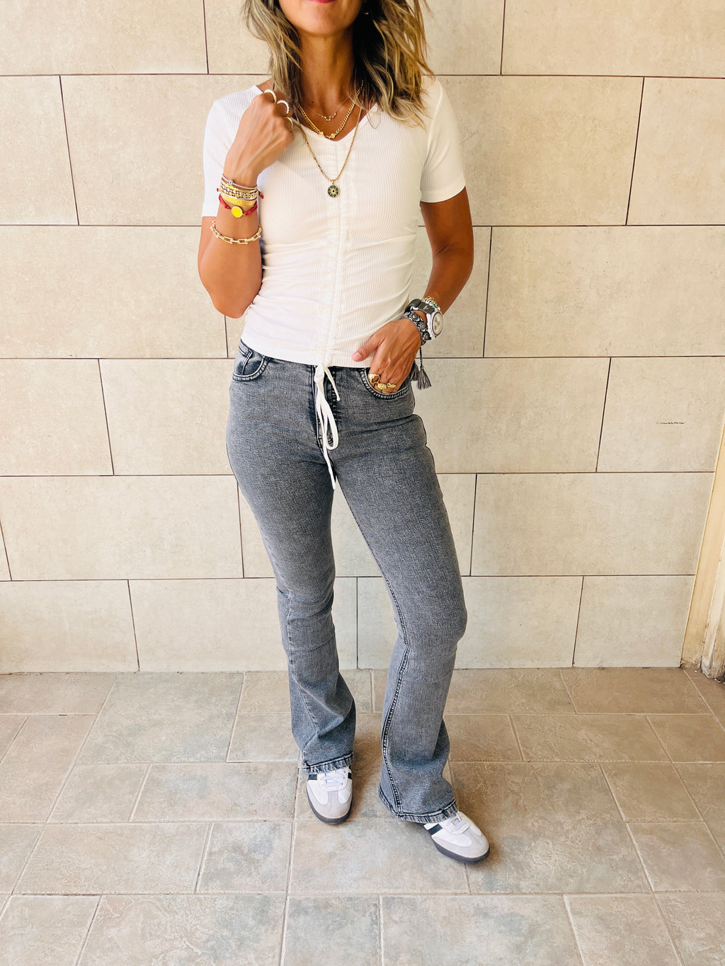 White Come Through And Pull Through Ribbed Top