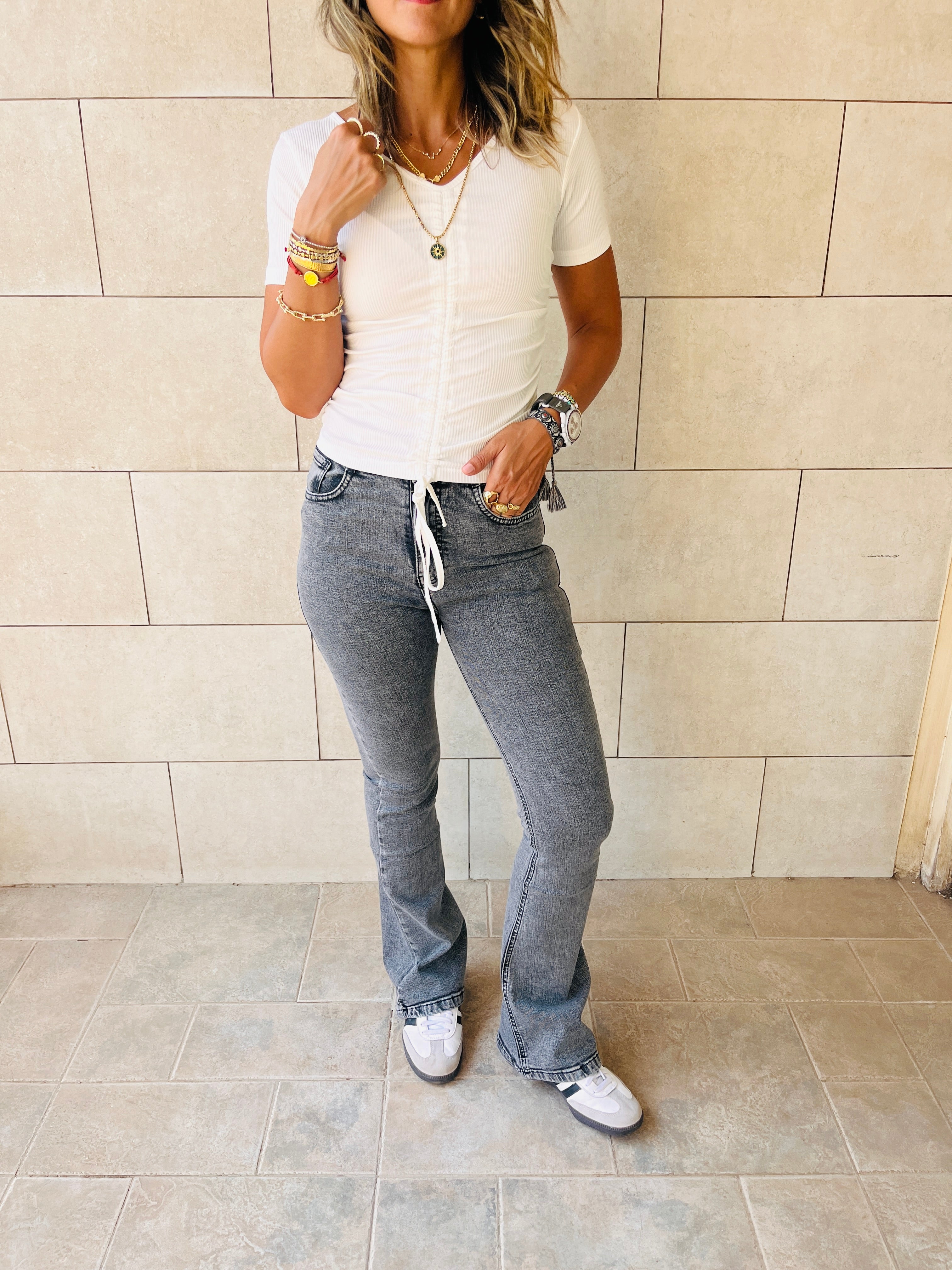 White Come Through And Pull Through Ribbed Top