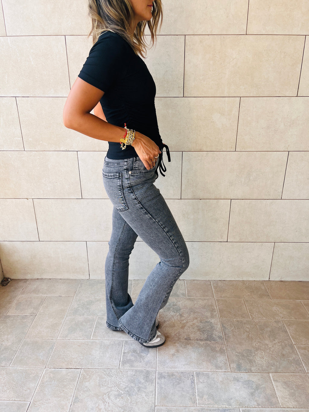 Black Come Through And Pull Through Ribbed Top