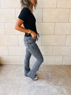 Black Come Through And Pull Through Ribbed Top
