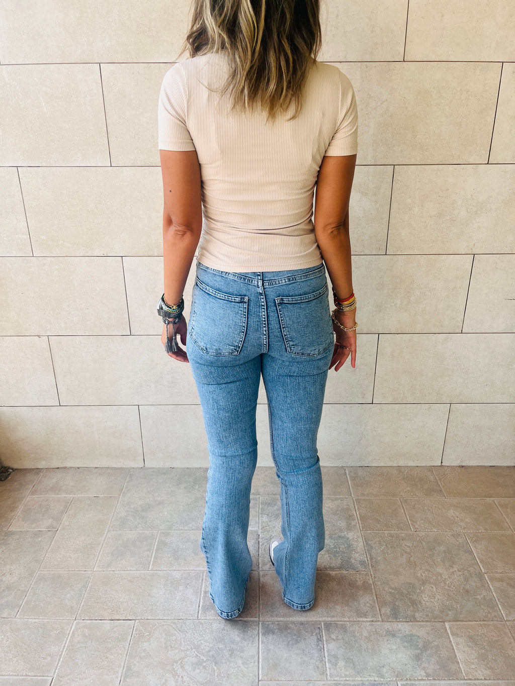 Beige Come Through And Pull Through Ribbed Top