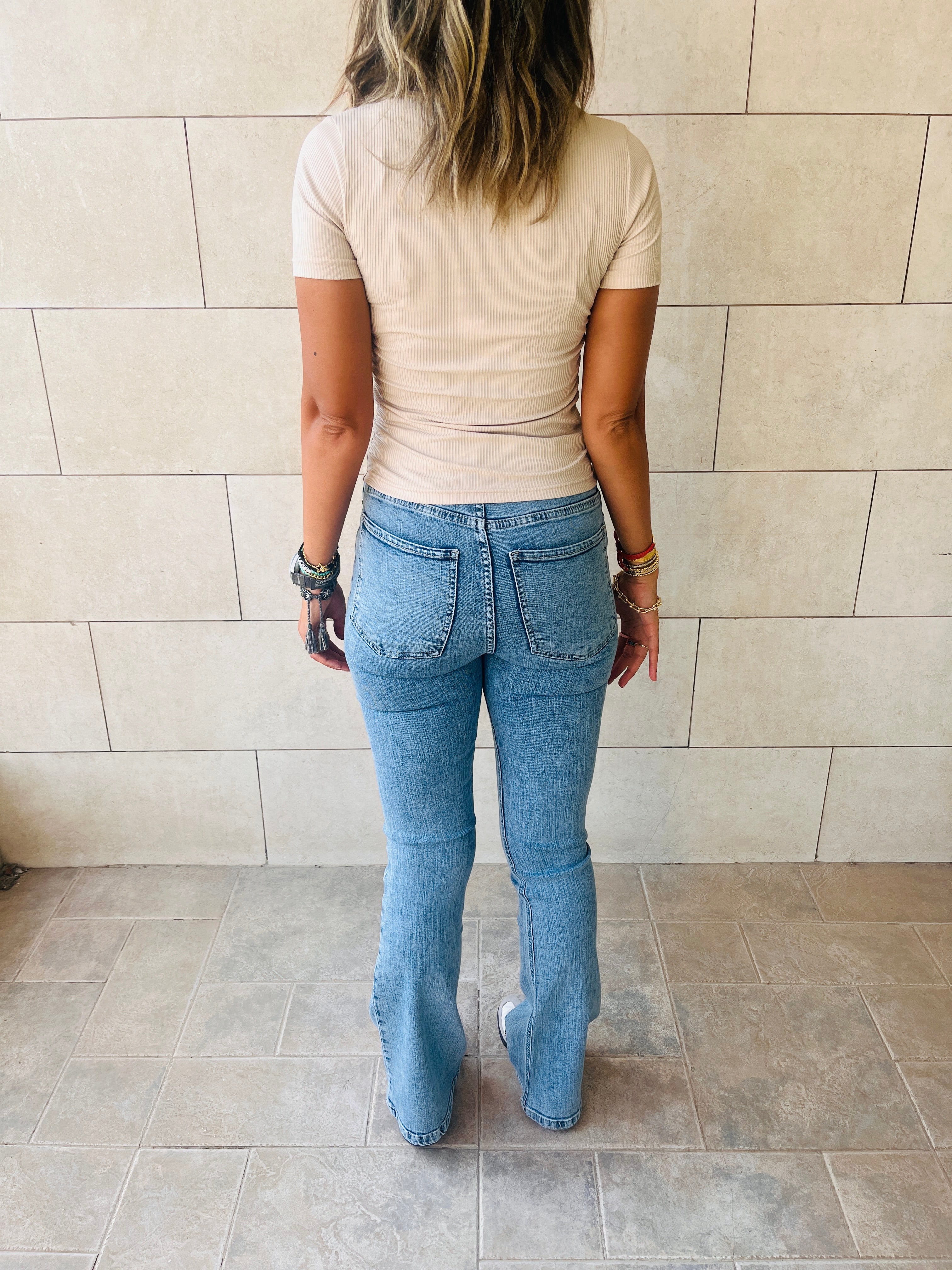 Beige Come Through And Pull Through Ribbed Top