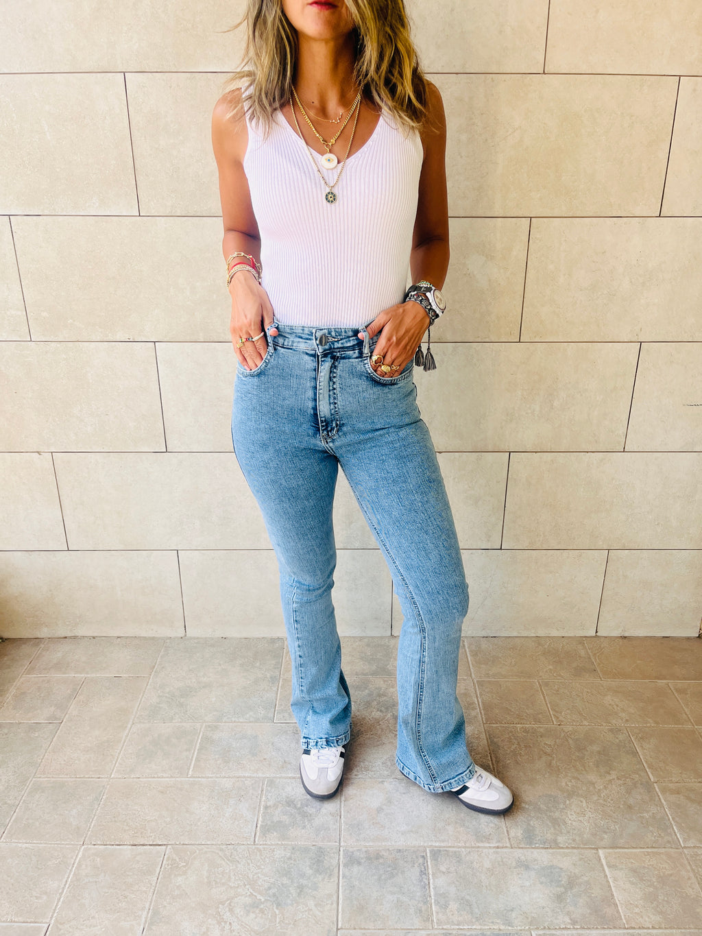 Blue Slim Flare Jeans