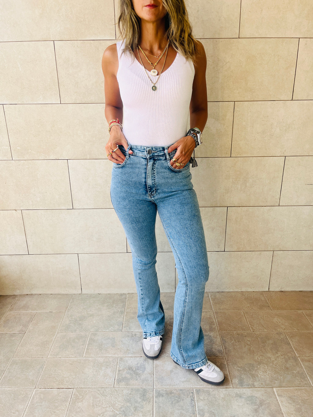 White 120 Knit V Tank Top